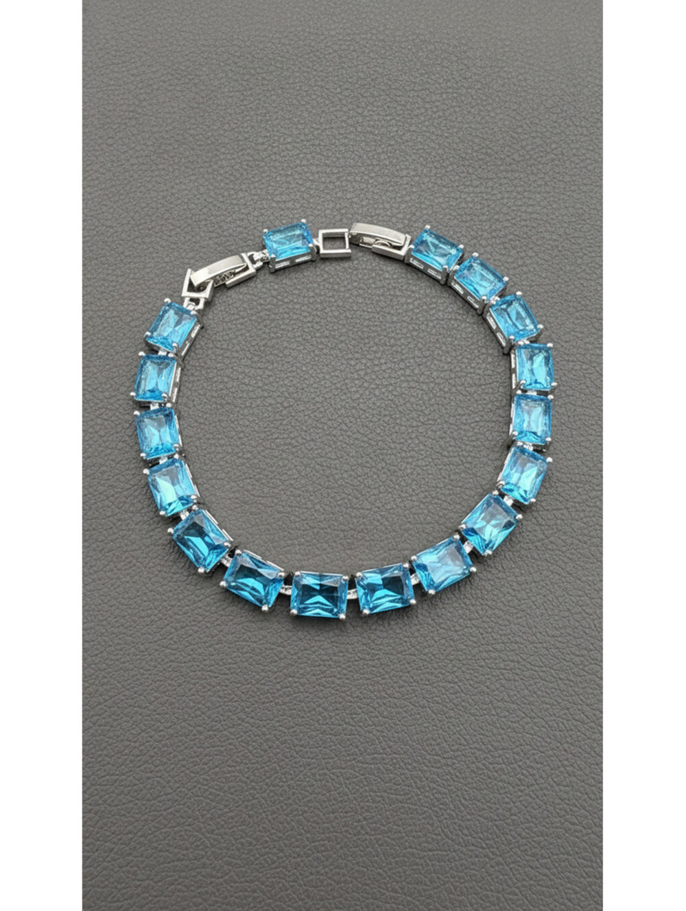 candy+clover elite aqua ocean rectangle crystal 14k white gold plated bracelet
